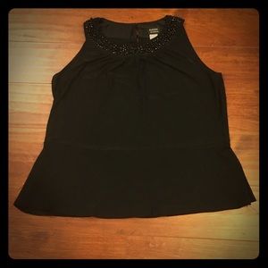 Black Sleeveless Blouse with Beaded Neckline 1X