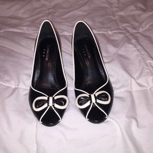 PRICE DROP! Black and white bow peep toe heels