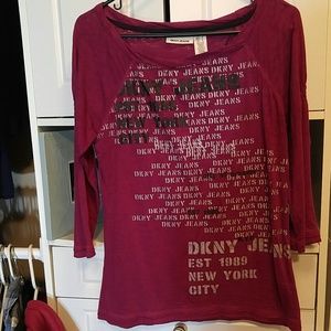 DKNY berry colored 3/4 sleeve Burn out shirt