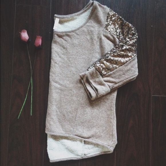 Xhiliration Sweater with Sequined Sleeves