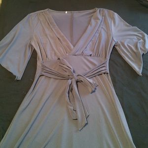 gray v neck flared dress