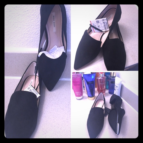 Zara black flats metal toe shoe.