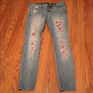 Jeans with plaid inserts