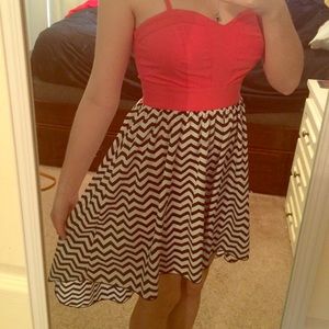 pink, black, and white high low dress