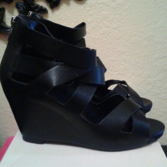 black criss cross wedge sandals