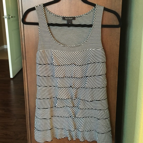 WHBM black and white striped ruffled tank