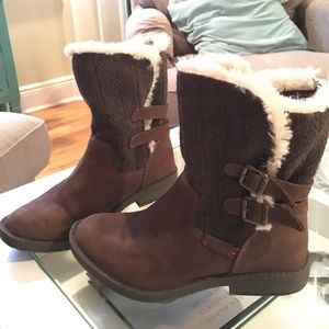 Mad Love Faux Fur Boots, brown, 8