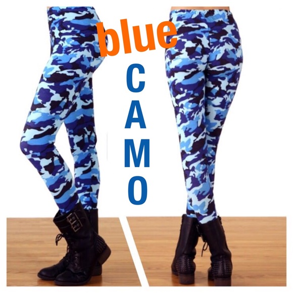 BLUE CAMO STRETCHY LEGGINGS! FITS SIZES 2-14! - Picture 2 of 2
