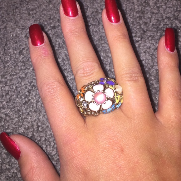 Colored Stones Flower Ring - Picture 2 of 4