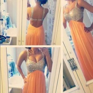 Peach-Orange Prom Dress with Sequins