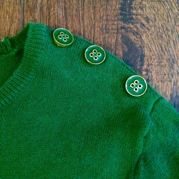 Kelly Green Sweater with Button Detail on Shoulder