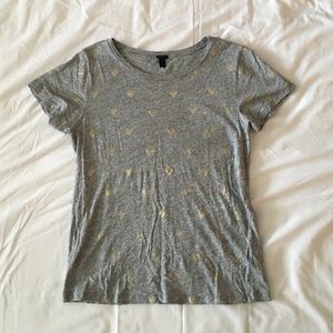 J Crew Tee Gray with Gold Hearts