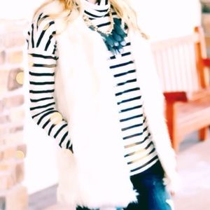 New! White Faux Fur Shaggy Vest, Small