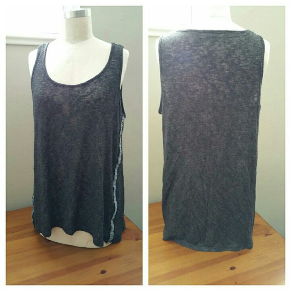 Olivia Moon Gray Knit Tank with Ribbon Trim