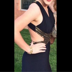 Navy Backless Prom Dress