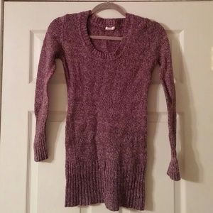 Purple and white speckled sweater