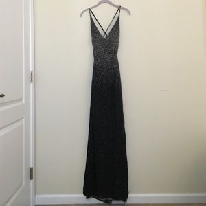 VINTAGE Black and silver beaded gown