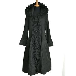 Stunning NWT Jerry T Black Ruffled Smocked Coat