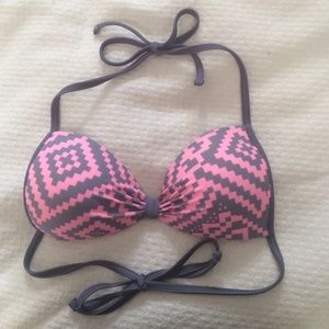 Pink and grey printed bikini top