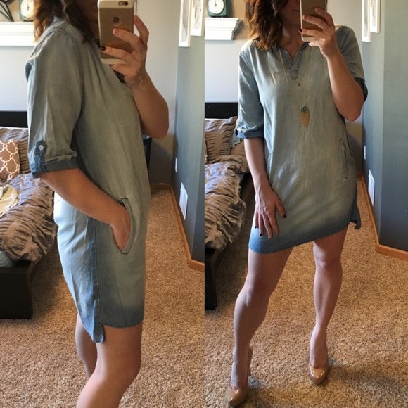 💙Denim Collared 3/4Sleeve Dress - Picture 2 of 3