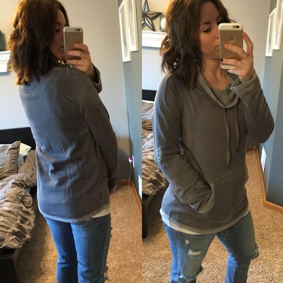 Reserved 💙Grey Funnel Neck Hoodie - Picture 2 of 3