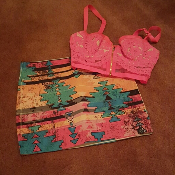 Victoria's Secret Dresses & Skirts - Victoria secret pink corset top aztec skirt