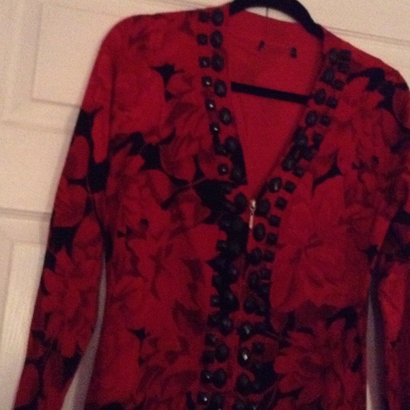 Red and black beaded sweater