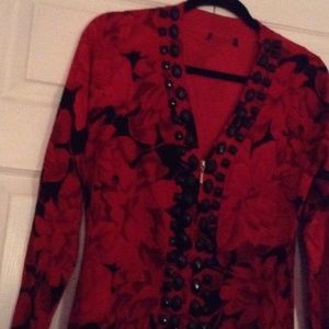 Red and black beaded sweater