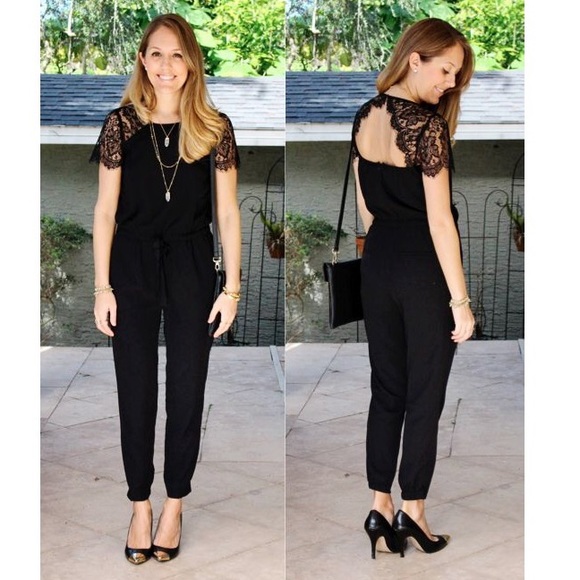 petite black lace jumpsuit