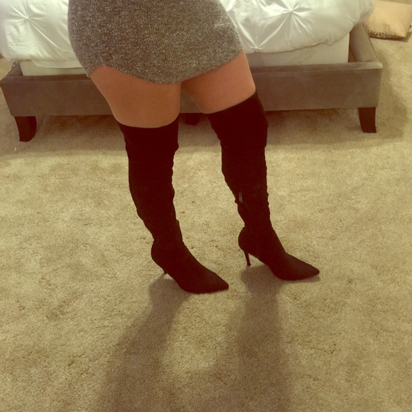 Black suede over the knee boots