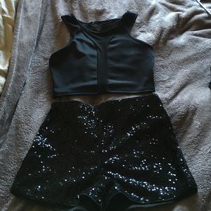 High waisted black sequin shorts