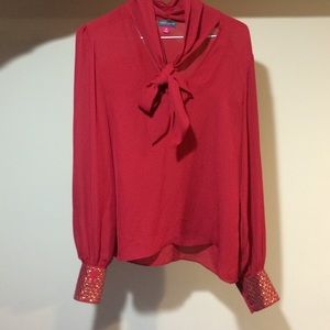 Red sheer blouse with gold design