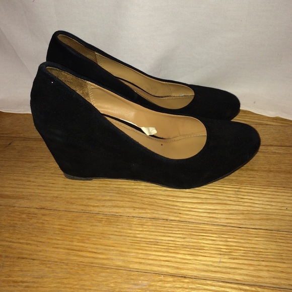 Faux Suede Black Wedge Heels - Picture 1 of 4