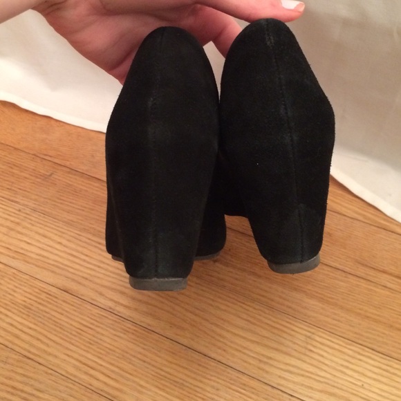 Faux Suede Black Wedge Heels - Picture 2 of 4