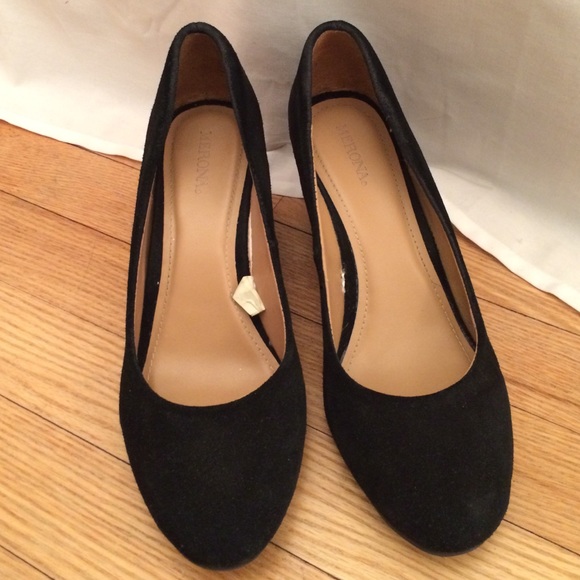 Faux Suede Black Wedge Heels - Picture 3 of 4
