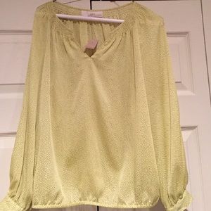 LOFT long sleeve yellow with navy tiny dots. NWT