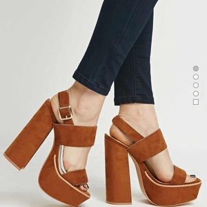 Faux Suede Strappy Platform 70's Heels 8.5