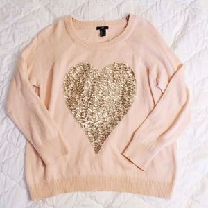 H&M Sweaters - Pink Sequin Heart Sweater H&M Sweaters - Pink Sequin Heart Sweater