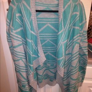 Teal and grey open sweater