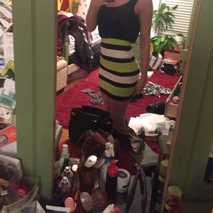 black green and white dress