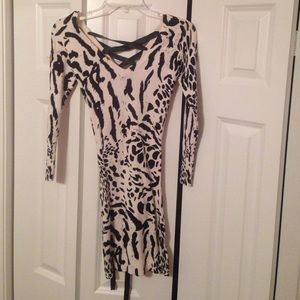 Black and white printed dress with lace up back