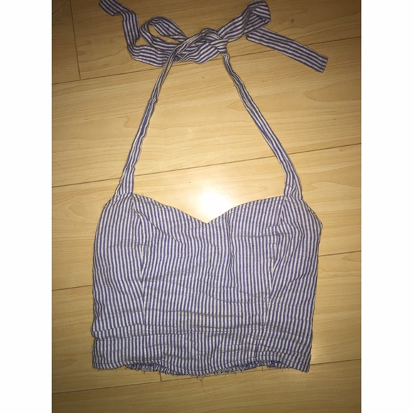 Blue and white stripped halter crop tank