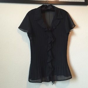 Black Sheer Ruffled Short Sleeve Shirt