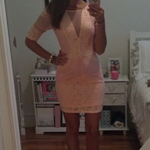 Lulu's "Doe a Dear Peach Lace Bodycon Dress"