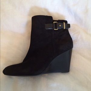 Coach black suede wedge booties