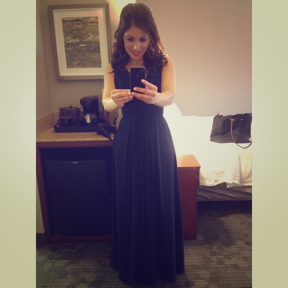Bill Levkoff Navy V Neck Gown