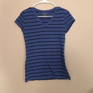 Blue and black striped V-Neck T-Shirt