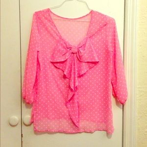 Pink Polka-dot sheer blouse