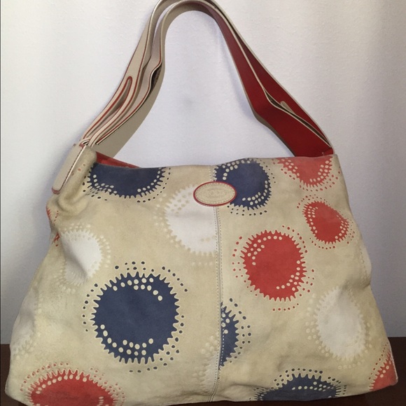 Vintage Tod's fireworks bag red white & blue suede