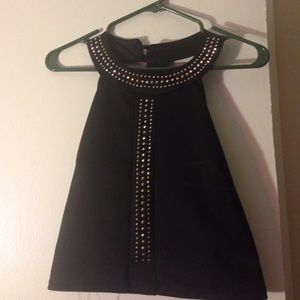 Black crop top with gold rhinestone